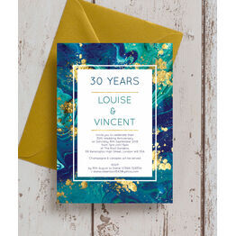 Teal & Gold Ink 30th / Pearl Wedding Anniversary Invitation