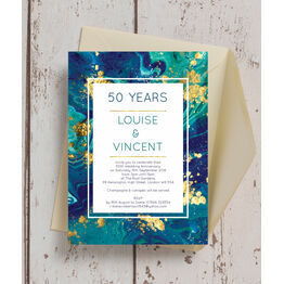 Teal & Gold Ink 50th / Golden Wedding Anniversary Invitation