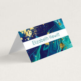Teal & Gold Ink Folded Wedding Place Cards