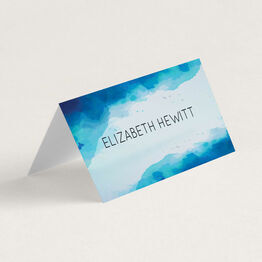 Blue Watercolour Folded Wedding Place Cards