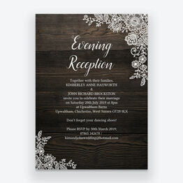 Rustic Wood & Lace Evening Reception Invitation