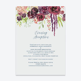 Burgundy Watercolour Floral Evening Reception Invitation