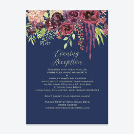 Navy & Burgundy Floral Evening Reception Invitation