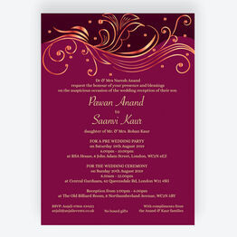Burgundy & Rose Gold Indian / Asian Wedding Invitation