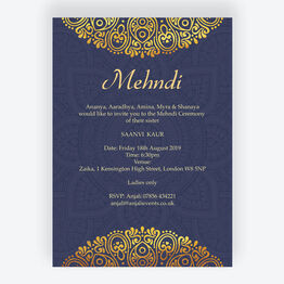 Navy Blue & Gold Mehndi / Baraat Card