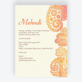 Orange & Red Paisley Mehndi / Baraat Card