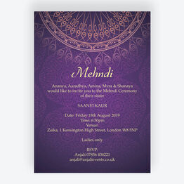 Purple & Gold Mehndi / Baraat Card