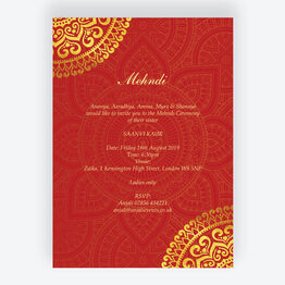 Red & Gold Mandala Mehndi / Baraat Card