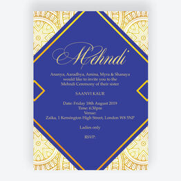 Royal Blue & Gold Mehndi / Baraat Card