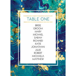 Teal & Gold Ink Table Plan Card