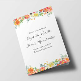 Coral Blush Flowers Wedding Order of Service Booklet