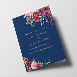 Navy & Burgundy Floral Wedding Order of Service Booklet