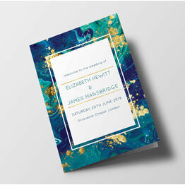 Teal & Gold Ink Wedding Order of Service Booklet