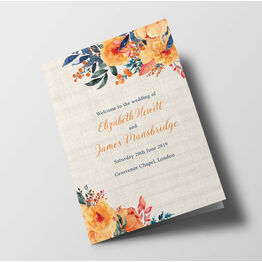Autumn Orange Floral Wedding Order of Service Booklet