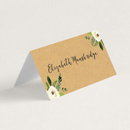 Cream Flowers Folded Wedding Place Cards