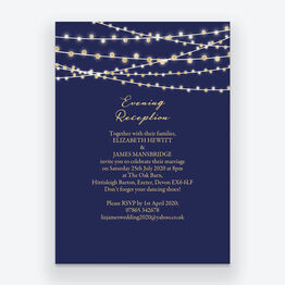 Navy & Gold Fairy Lights Evening Reception Invitation