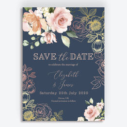 Navy, Blush & Rose Gold Floral Wedding Save the Date