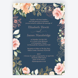 Navy, Blush & Rose Gold Floral Wedding Invitation