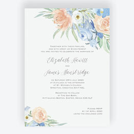 Peach & Blue Floral Wedding Invitation