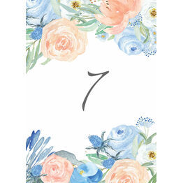 Peach & Blue Floral Table Number