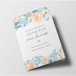 Peach & Blue Floral Wedding Order of Service Booklet