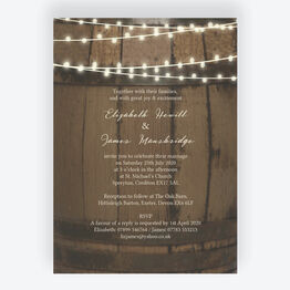 Rustic Barrel & Fairy Lights Wedding Invitation