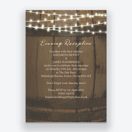 Rustic Barrel & Fairy Lights Evening Reception Invitation