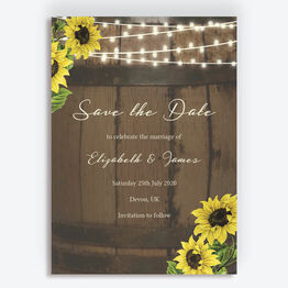 Rustic Barrel & Sunflowers Wedding Save the Date