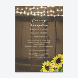 Rustic Barrel & Sunflowers Evening Reception Invitation