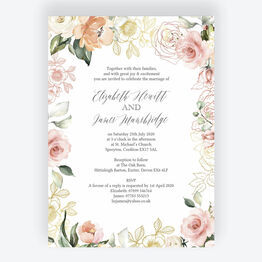 White, Blush & Rose Gold Floral Wedding Invitation