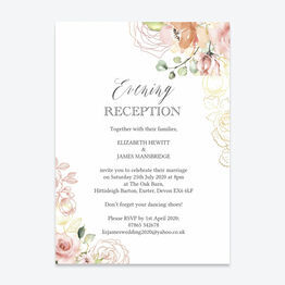 White, Blush & Rose Gold Floral Evening Reception Invitation