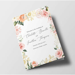 White, Blush & Rose Gold Floral Wedding Order of Service Booklet
