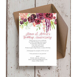 Burgundy Floral 25th / Silver Wedding Anniversary Invitation
