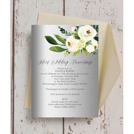 Grey & Cream Flowers 25th / Silver Wedding Anniversary Invitation