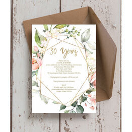 Floral & Gold Frame 30th / Pearl Wedding Anniversary Invitation