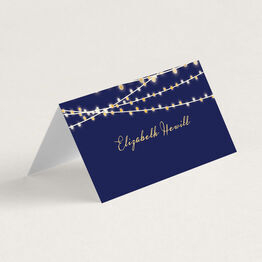 Navy Blue & Gold Fairy Lights Folded Wedding Place Cards