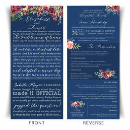 'Our Love Story' Navy & Burgundy Floral Wedding Invitation