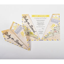 Grey & Yellow Paper Airplane Baby Shower Invitation