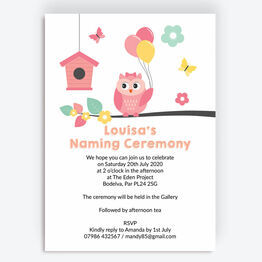 Cute Owl Naming Day Invitation