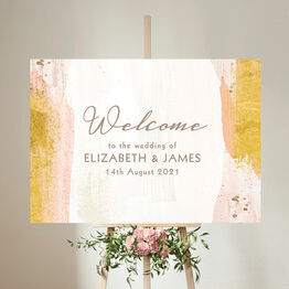 Blush & Gold Brush Strokes Wedding Welcome Sign