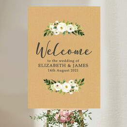 Rustic Cream Flowers Wedding Welcome Sign