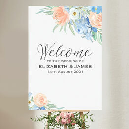 Peach & Blue Floral Wedding Welcome Sign