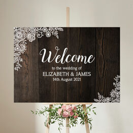 Rustic Wood & Lace Wedding Welcome Sign