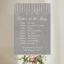 Dove Grey Fairy Lights Wedding Order of the Day Sign