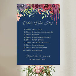 Navy & Burgundy Floral Wedding Order of the Day Sign
