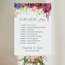 Burgundy Floral Wedding Order of the Day Sign