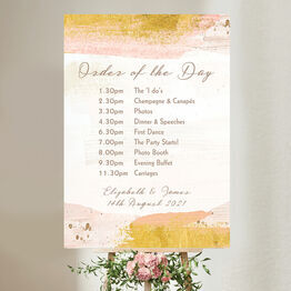 Blush & Gold Brush Strokes Wedding Order of the Day Sign