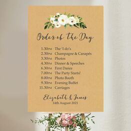 Rustic Cream Flowers Wedding Order of the Day Sign