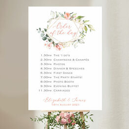 White, Blush & Rose Gold Floral Wedding Order of the Day Sign