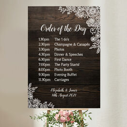 Rustic Wood & Lace Wedding Order of the Day Sign